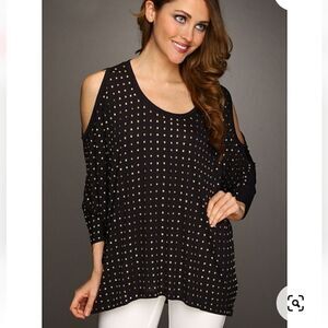 MICHAEL Michael Kors Navy Gold Studded Cold Shoulder Top